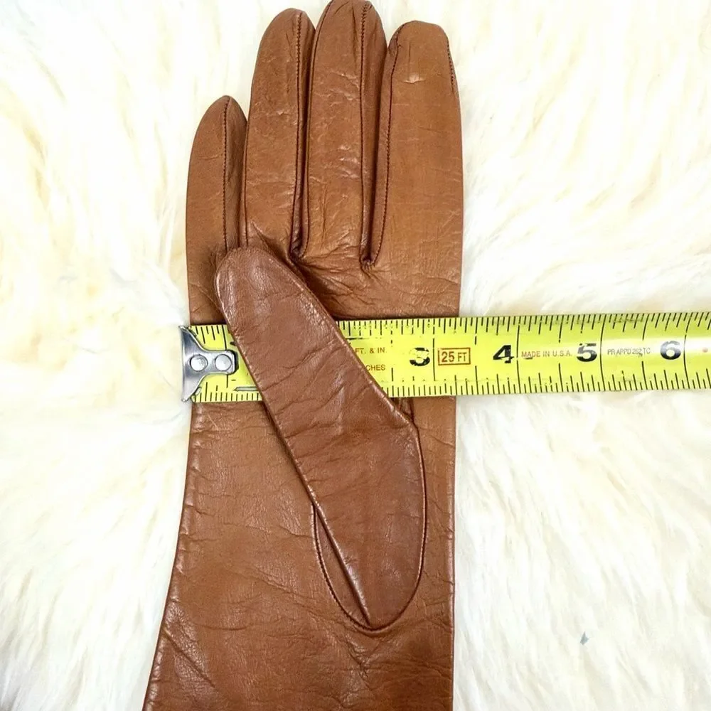 NWT Charter Club Leather Gloves Light Brown with Silk Lining Women's 7,5 Vintage